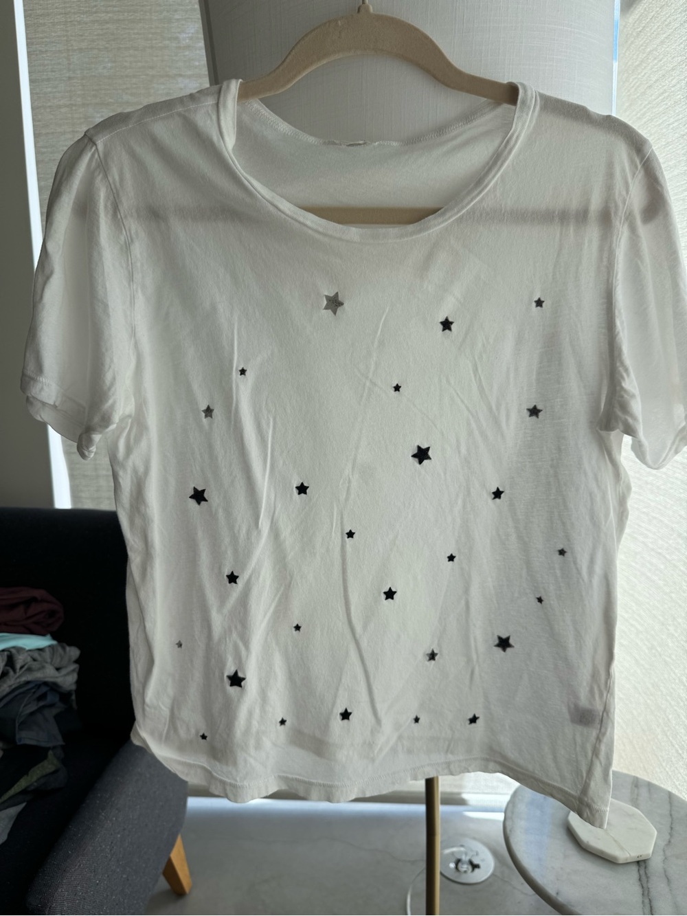 Monrow White Short Sleeve Tee with Black Star Print